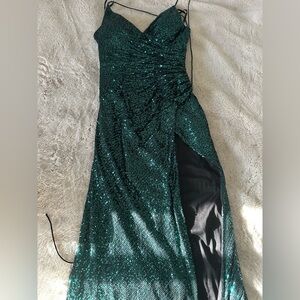 Cinderella Emerald Green Sequin High-Low Evening Dress